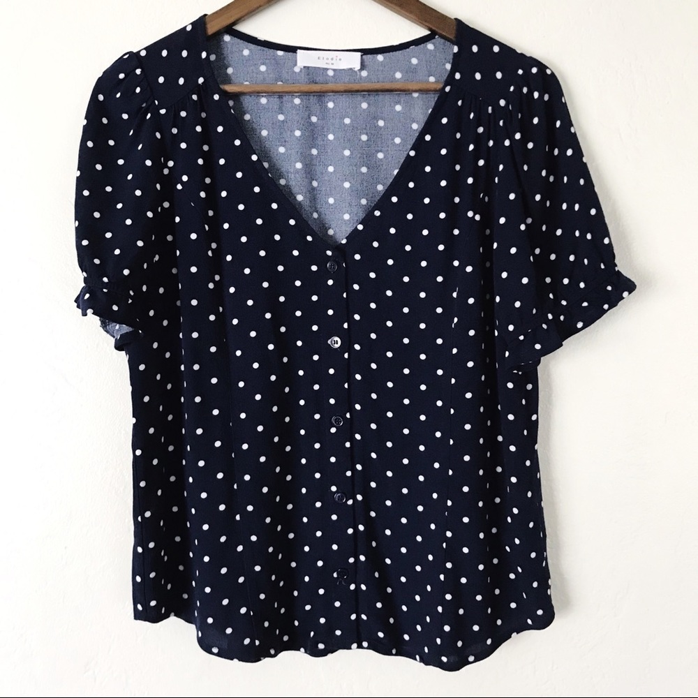 Elodie Ruffle Trim Sleeve Polka Dot Blouse ✨